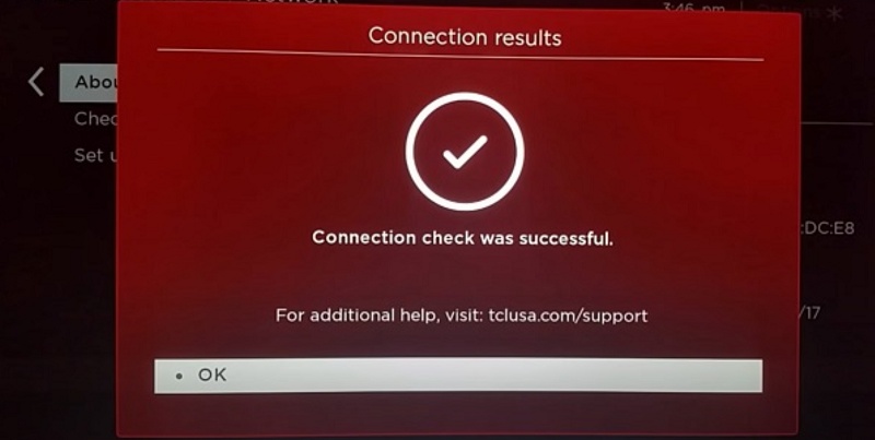 connection check successful on Roku