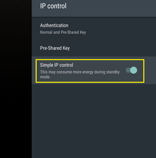 enable simple IP control on Sony TV