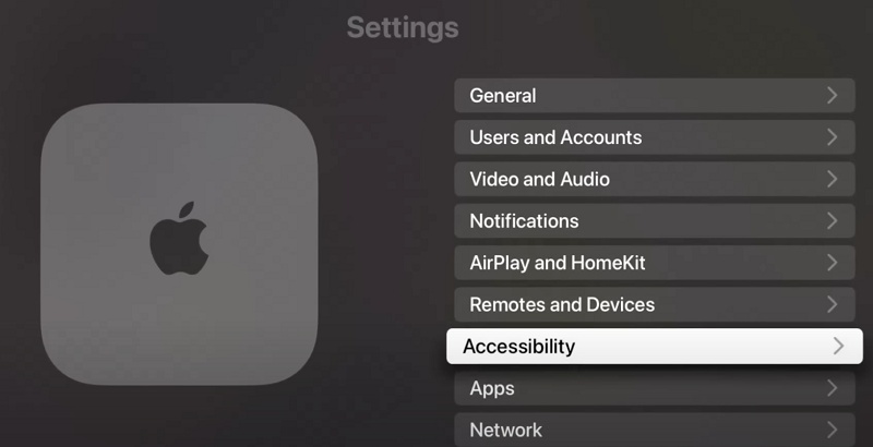 go to accessibility on Apple TV