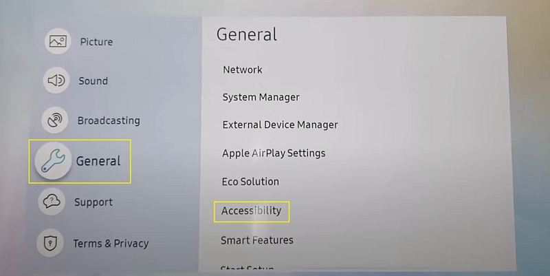 go to accessibility on Samsung TV