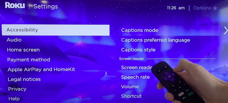 go to accessibility settings on Roku TV