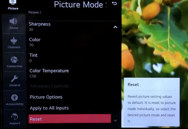 reset picture settings on LG TV