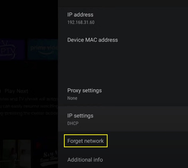 select forget network on Sony TV