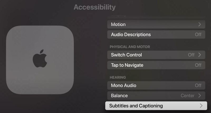 select subtitles and captioning on Apple TV