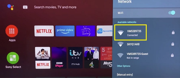 Sony TV connected with network access