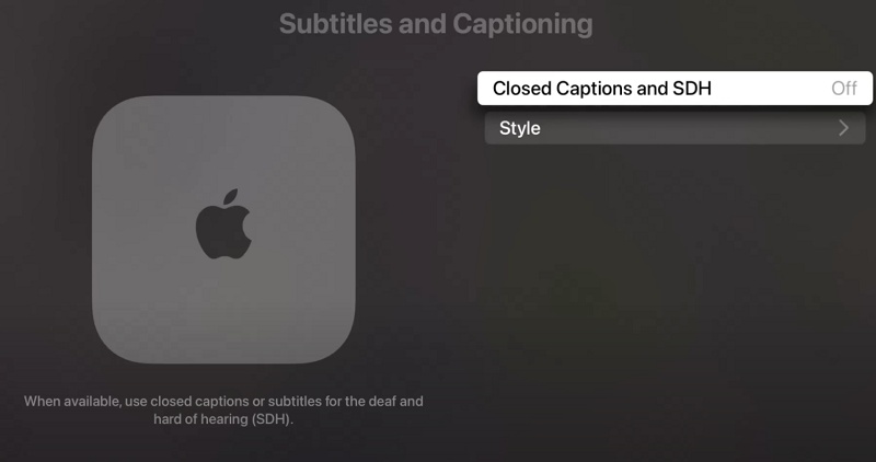 turn off closed caption and SDH on ESPN on Apple TV