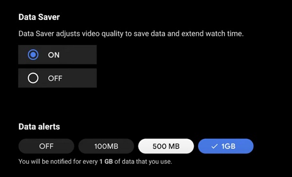 turn off data saver feature on Sony TV