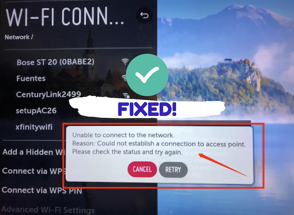 LG TV could not establish a connection to access point